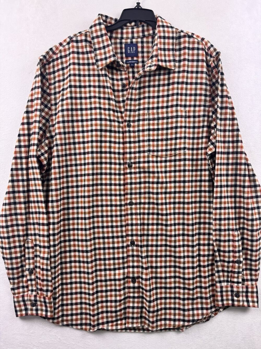 Gap Mens Large Flannel Shirt Plaid Long Sleeve Button Down Brown Orange New